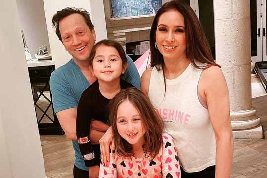 Rob Schneider with his current wife Patricia Azarcoya and daughters Madeline Robbie Schneider and Miranda Scarlett Schneider